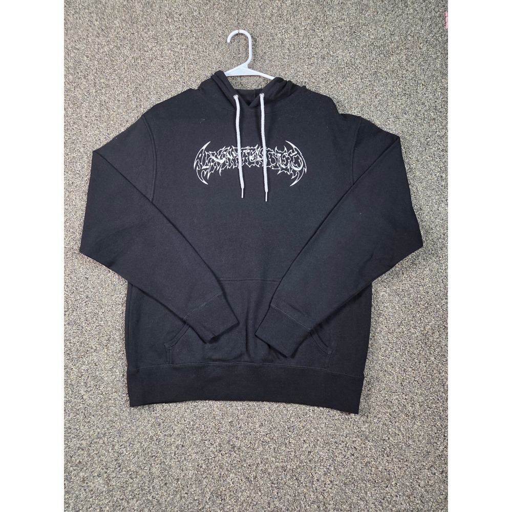 Unintended Hoodie Mens Medium Black Metal Graphic‎ Logo Streetwear Sweatshirt